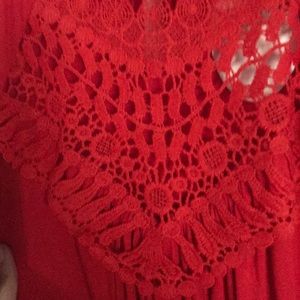 Cold shoulder blouse with beautiful crochet inset.